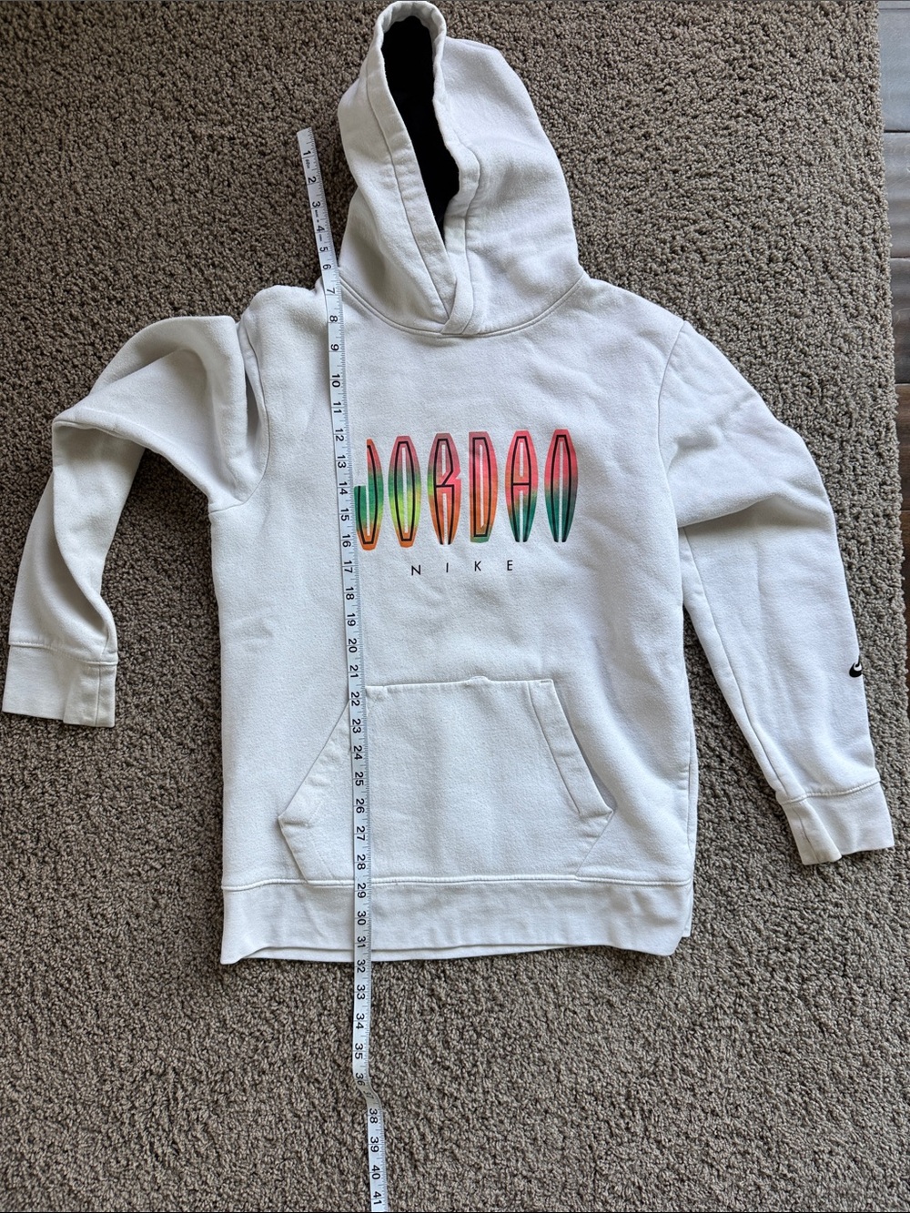 Jordan Nike Boys (XL) Cream Hoodie with Multicolor Jordan Graphic
